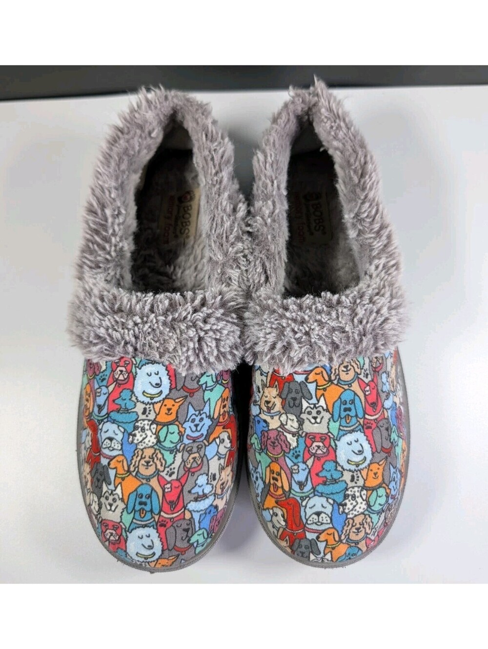 BOBS From Skechers Womens 7 Gray Dogs Memory Foam Faux Fur Slippers Indoor Shoes